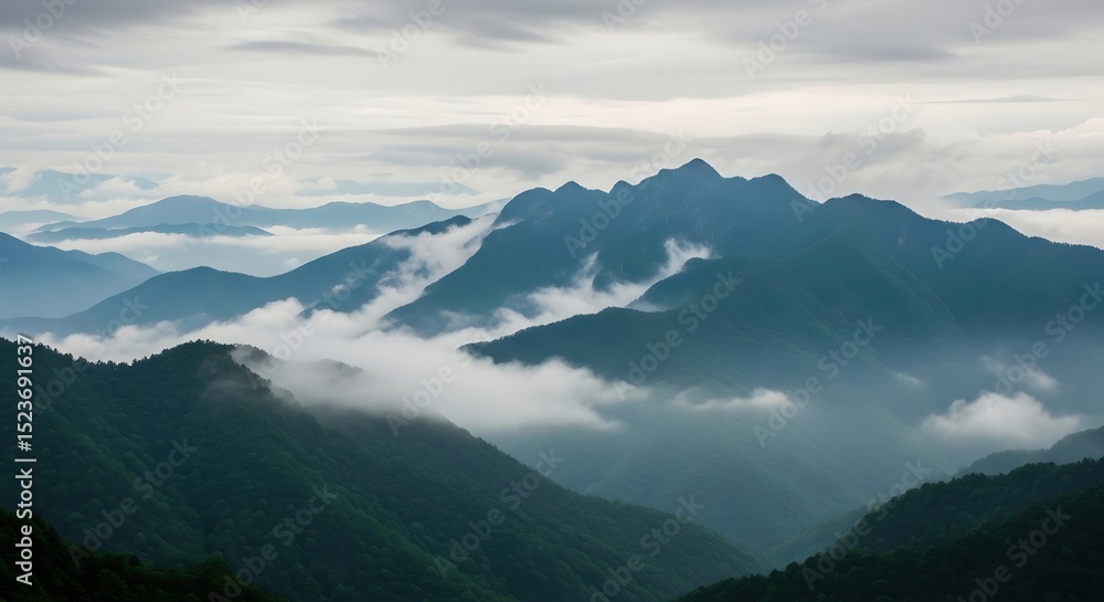 Fototapeta premium Mountain Range with Fog Landscape Scenic View