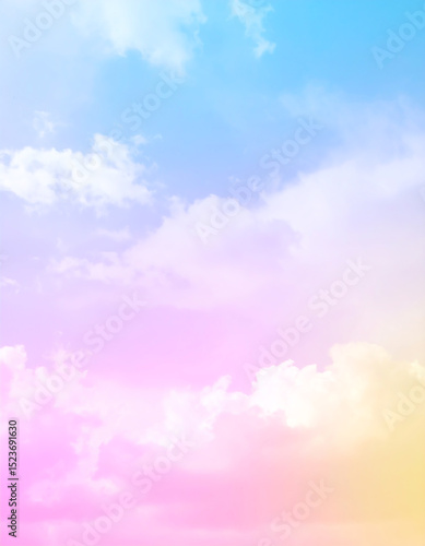 Pastel-colored sky with soft clouds, blending blue, pink, and yellow hues for a dreamy, tranquil atmosphere