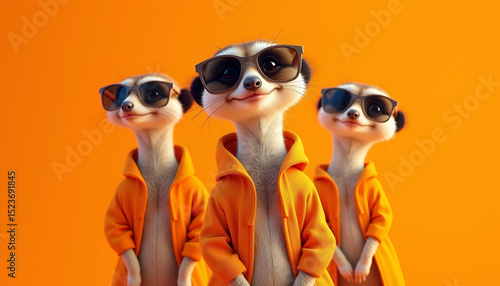 Cool Meerkats in Sunglasses and Orange Coats