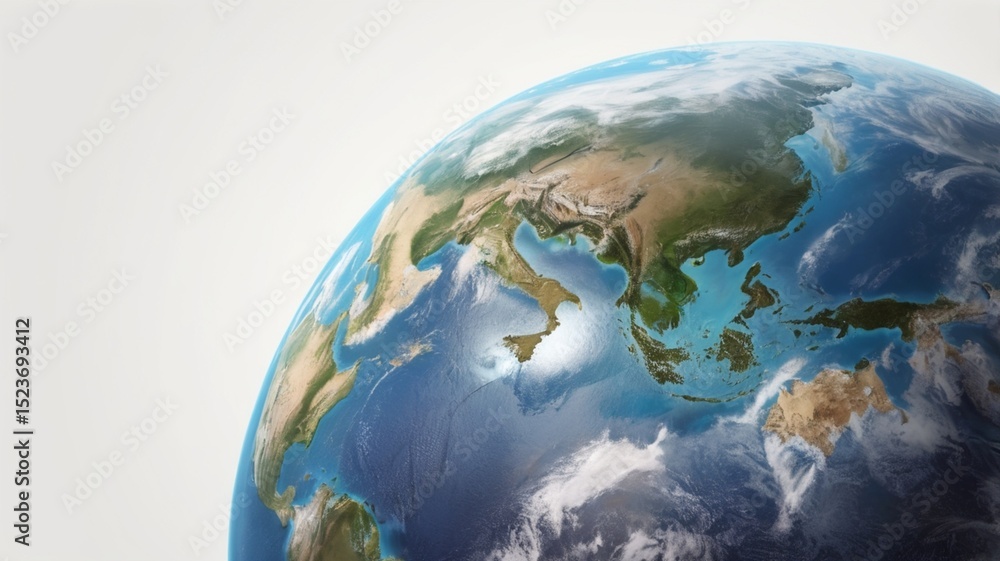 Obraz premium Planet Earth – Realistic Globe Illustration with Clouds and Continents