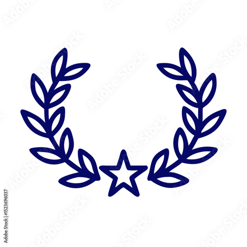 Laurel wreath with star in simple line art design  