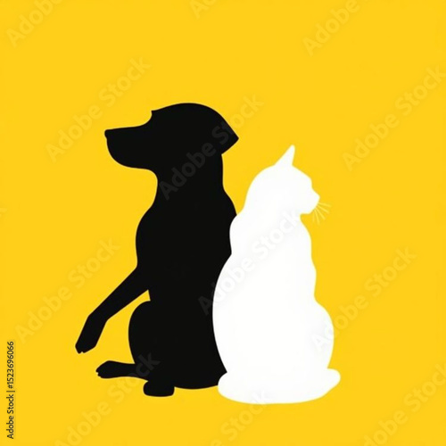 cat and dog together | A loyal duo | Best friends forever | Cat and dog silhouettes | Furry companions | Shadow and Snow | Abstract dogs and cats