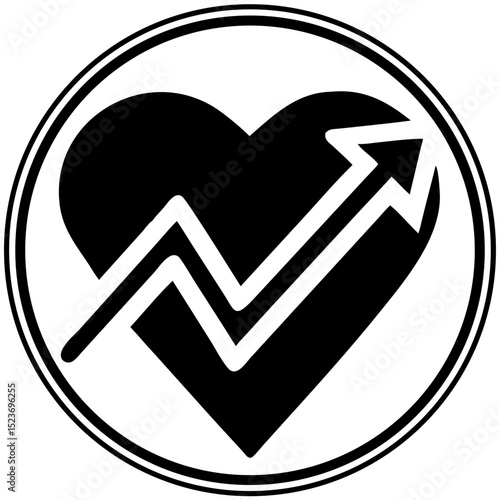 Heart with rising arrow icon for health tracking apps, wellness coaching visuals, emotional growth content, fitness progress reports, and personal development platforms

