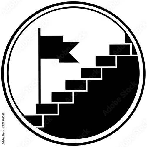 Stairs leading to flag icon for goal-setting visuals, success achievement content, career milestones, motivation blogs, educational presentations, and personal growth campaigns

