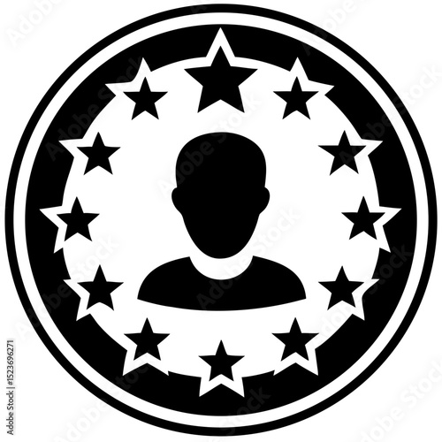 Star-rated person icon for user reviews, talent recognition visuals, top performer badges, personal branding tools, rating systems, and achievement-based marketing design

