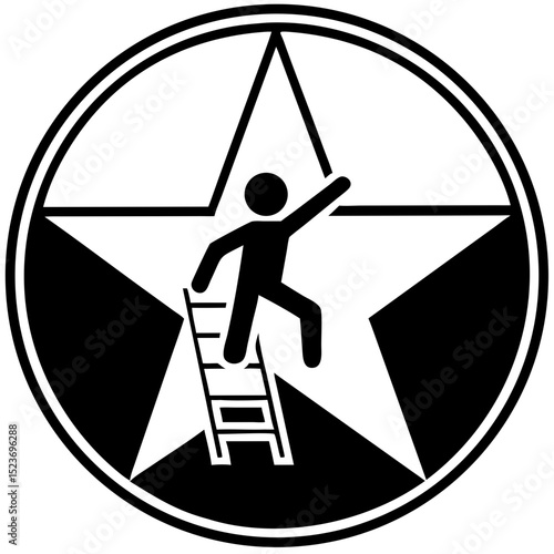 Person climbing ladder to star icon for motivational content, success coaching visuals, career development blogs, educational goals, and self-improvement presentations

