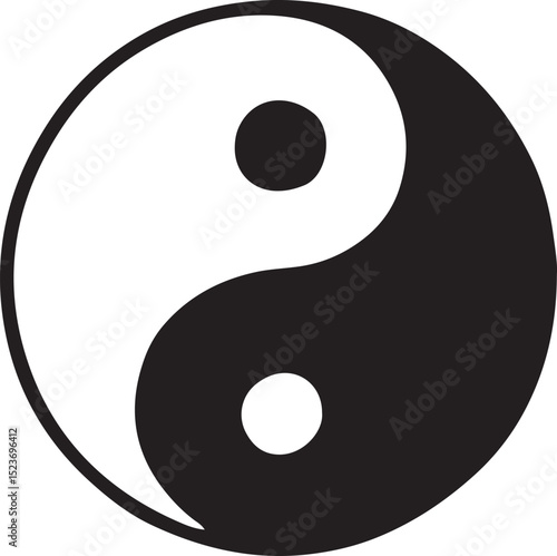 A hand-drawn black-and-white yin-yang symbol, representing balance and harmony, ideal for yoga, meditation, and spiritual designs with a minimalist and serene style
