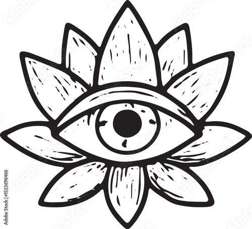 A hand-drawn black-and-white sketch of a profile with a third eye, symbolizing intuition and spirituality, ideal for yoga, meditation, and esoteric design illustrations