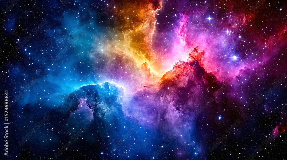 Naklejka premium Cosmic nebula vibrant stars and colorful gases in space