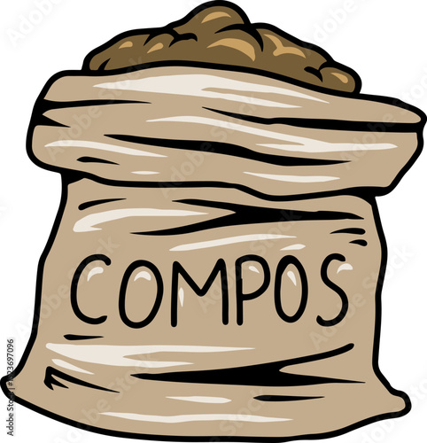 Illustration of compost sack filled with organic soil