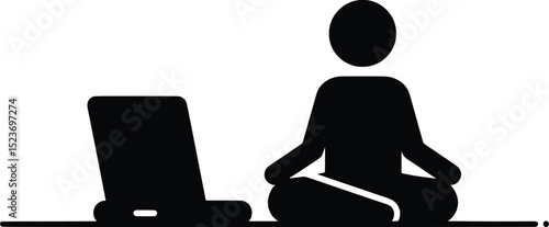 Mindful Work Vector Illustration of Person Meditating with Laptop