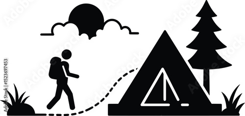 Hiking Camping Trip Vector Illustration of Adventure
