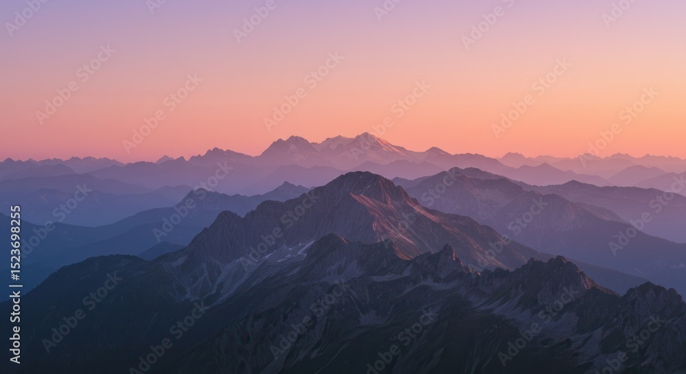 Obraz premium Sunset over majestic mountain range with layers of distant peaks.