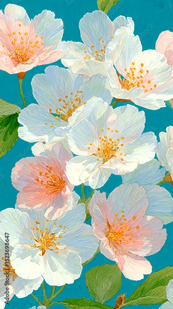 Obraz premium Sakura cherry blossoms floating on calm blue water for phone wallpaper