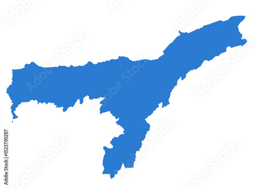 Assam Blue Vector Map Flat State Silhouette for Digital Designs