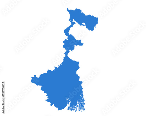 West Bengal Blue Vector Map  Flat State Silhouette for Digital Designs