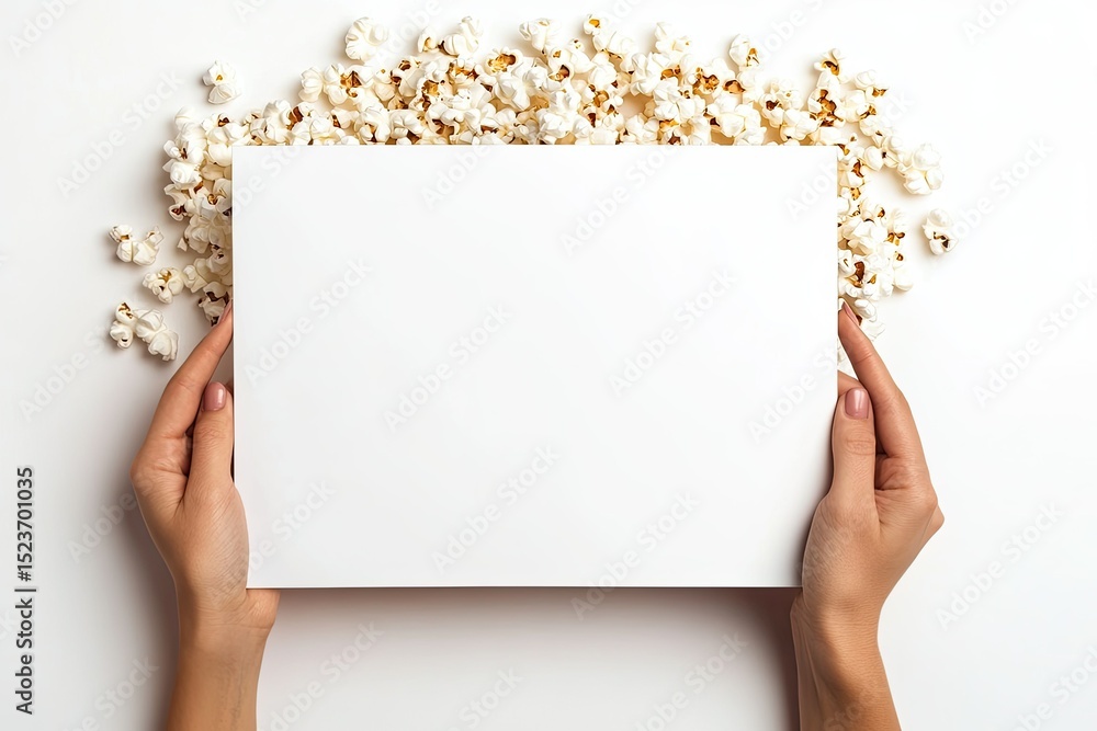 Detailed Color Picture of Top View Woman Holding Popcorn Detailed Color Picture of Top View Woman Holding Popcorn