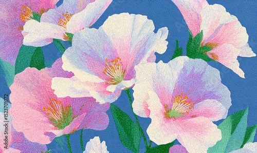 Wallpaper Mural Sakura petal floral wallpaper in colored pencil with scattered petals and visible cross-hatching Torontodigital.ca