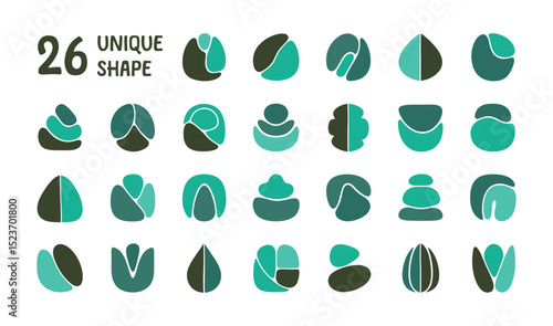 Minimalist Geometric Unique Shape with Two Tone Green Color Set Element