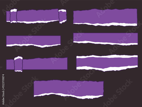 Modern Ripped Edge Purple Paper Set with Rough Border Frame Elements