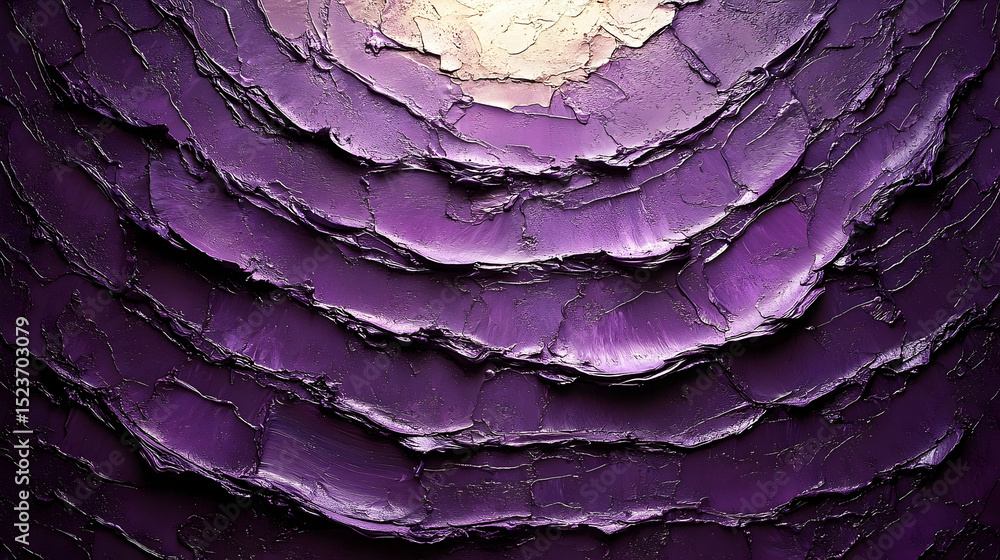 Fototapeta premium Abstract purple gold layered texture painting circular design artistic background