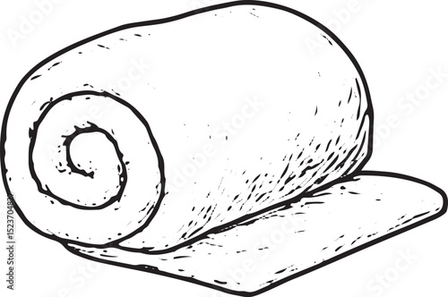 A neatly rolled towel sketch, symbolizing spa luxury, cleanliness, and preparation for massage or facial treatments in black-and-white