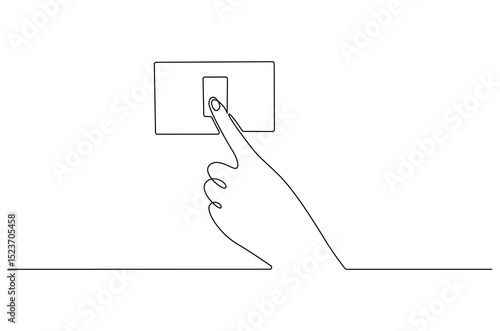 Continuous one line drawing of Hand turn off the light for save electricity. Single line drawing illustration of Light switch. Economical of electricity concept vector art. Doodle line illustration.