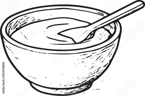 A mortar and pestle with herbs sketch, symbolizing natural remedies and holistic wellness in black-and-white
