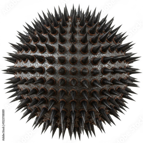 Spiky sphere with sharp thorns isolated on white background