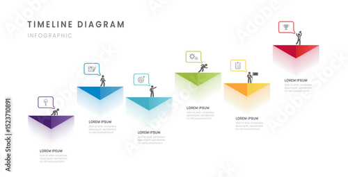 Business roadmap timeline infographic with 6 milestones triangle elements, diagram, and icon, vector.