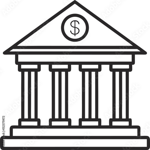 Classical Bank Building Minimalist Line Art Icon
