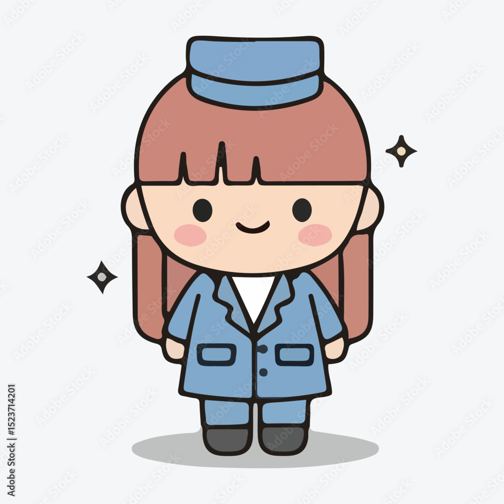Fototapeta premium Adorable Cartoon Illustration of a Female Flight Attendant