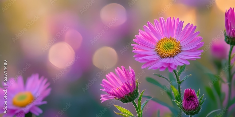 Obraz premium Beautiful Pink Flowers and Bud in Pastel Backdrop Blooming Gracefully Outdoors