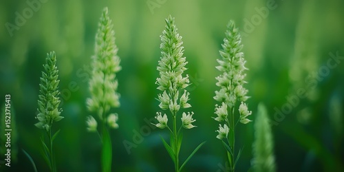 Green Flowers Field. Serene Scene of Blooming Flowers, Nature's Beauty and Floral Elegance