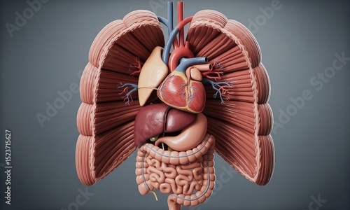Human anatomy illustration heart lungs and digestive system