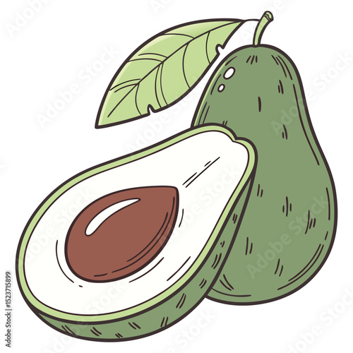 Vector emoji of half an avocado with the pit clearly visible. Represents healthy eating, superfoods, guacamole, or millennial food trends. Green and brown colors.