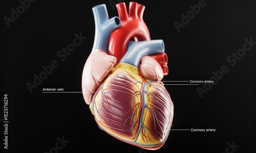 Human heart anatomy model detailed 3 d medical illustration