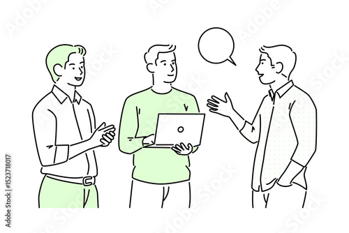 three employees are talking about their company