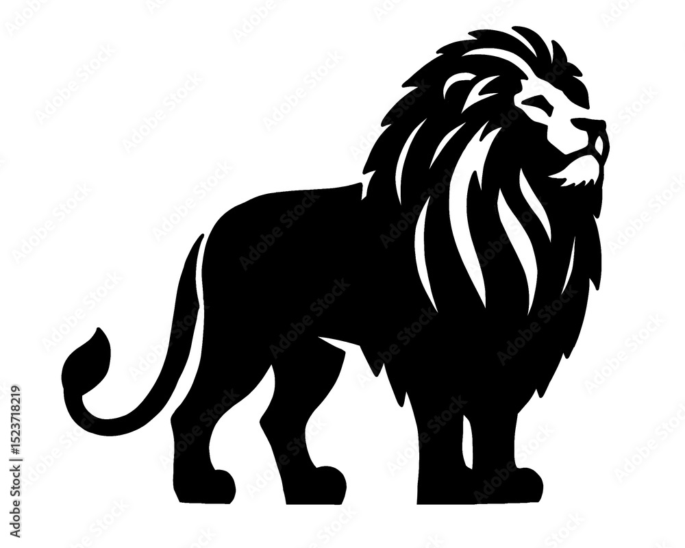 Standing lion vector, black and white logo icon, isolated image on white background. Standing lion vector, black and white logo icon, isolated image on white background.