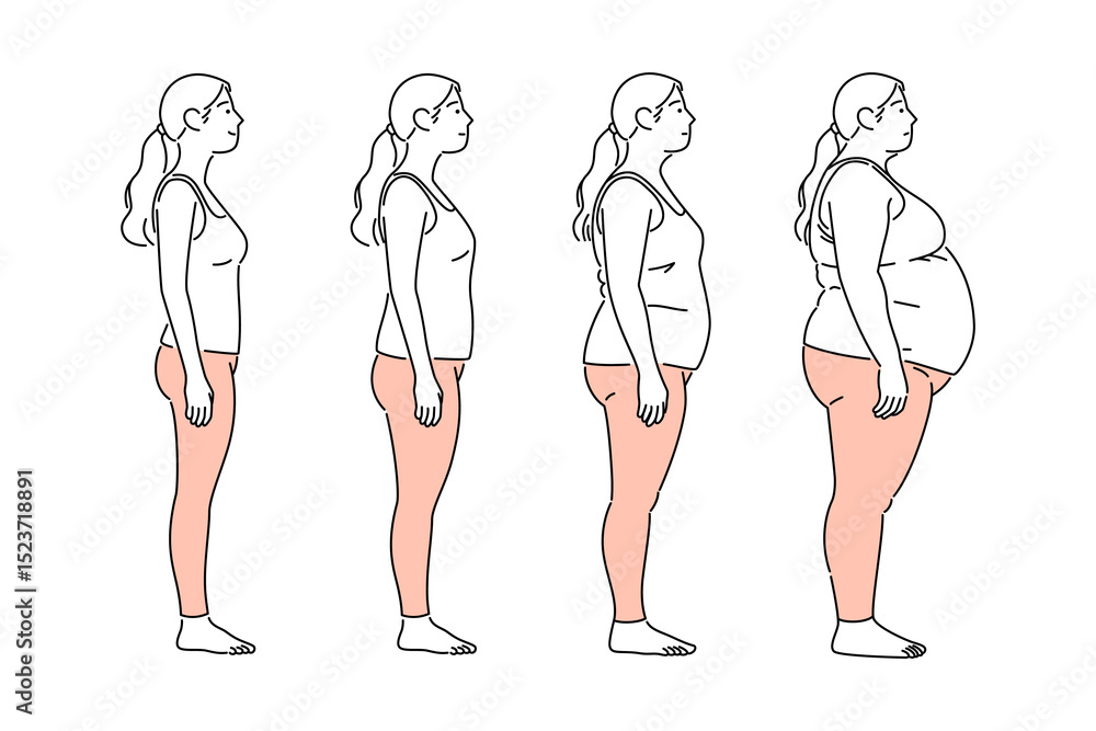 illustration of a woman's transformation from thin to fat illustration of a woman's transformation from thin to fat