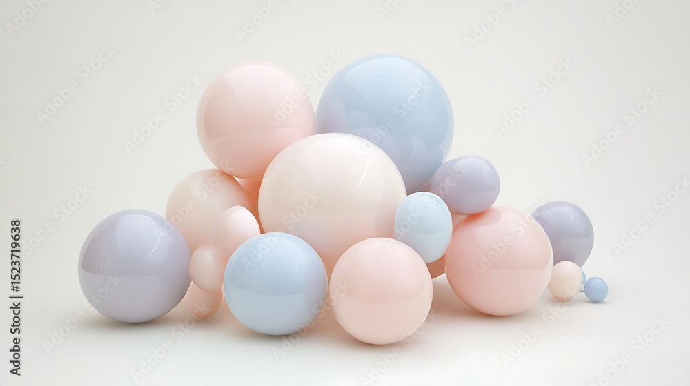 Fototapeta premium Pastel Spheres Arrangement: Abstract Composition of Pink, Blue, and Lavender Balls on a Light Background for Modern Design.