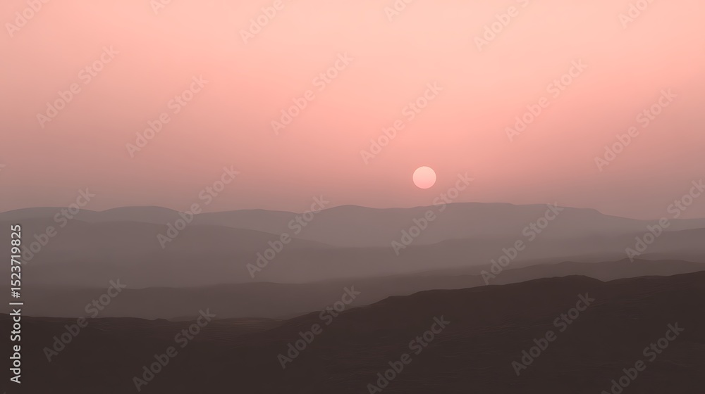 Obraz premium Pink sunset over distant mountain range