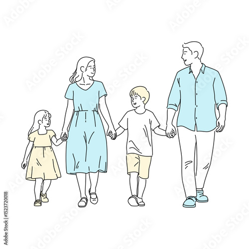 a family walking together in the park and holding hands
