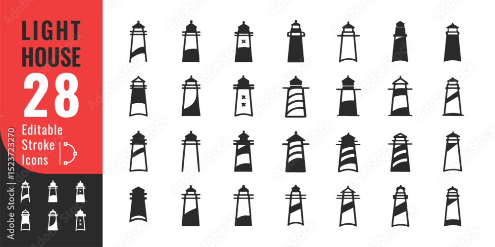 Lighthouse Icon Set – Minimal Vector Symbols of Navigation and Sea Safety
Lighthouse Icon Set – Minimal Vector Symbols of Navigation and Sea Safety