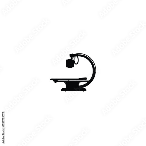 Flat silhouette of a fluoroscopy unit with a C-arm shape on white background