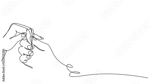 Minimalist line art drawing of two hands creating and manipulating a single continuous thread