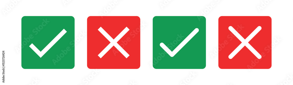 Obraz premium Checkmark cross on white background. Isolated vector sign symbol. Checkmark icon set. Checkmark right symbol tick sign. Flat vector icon. Test question