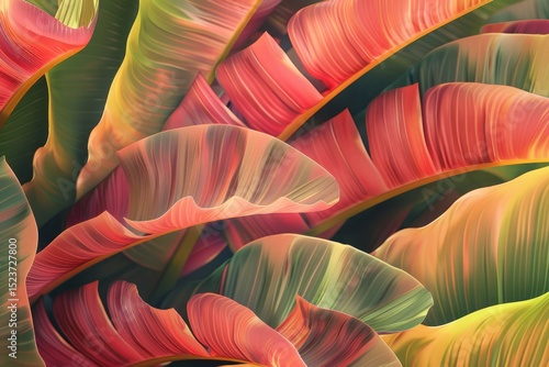 Vibrant Tropical Leaves with Bold Color Patterns and Textures