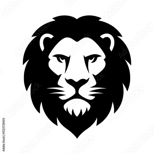 Lion head icon — bold black vector silhouette with majestic mane and front-facing gaze