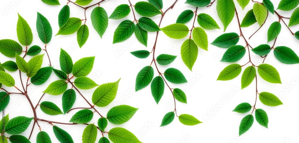 Obraz premium Intricate leafy green pattern on pristine white background, texture, graphic